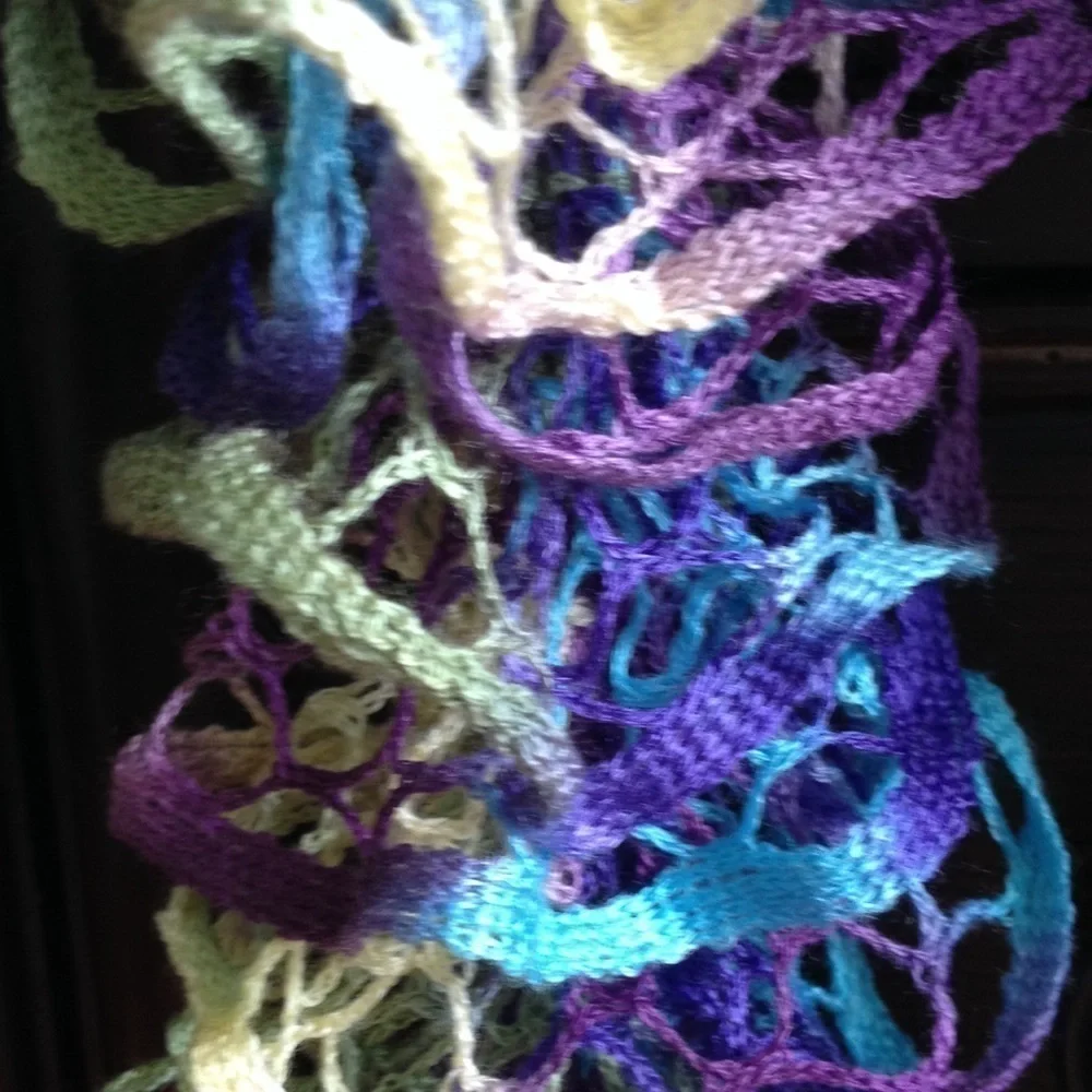 Handmade lace knit scarf in watercolor